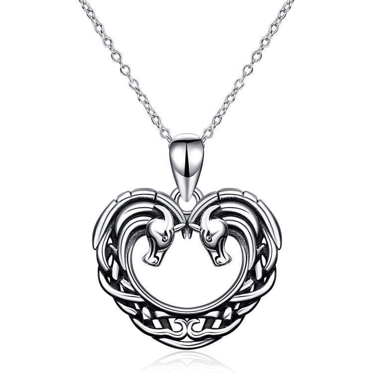 925 Sterling Silver Horse Heart Pendant Necklace