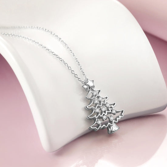 925 Sterling Silver Christmas Tree Pendant Necklace With Cubic Zirconia Christmas Gift - onlyone
