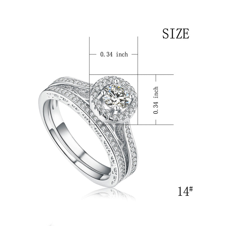 925 Sterling Silver Classic Round Halo Wedding Ring Set Made By Zirconia - onlyone