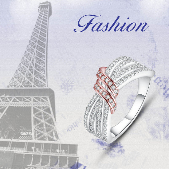 925 Sterling Silver Crossover Band Engagement Wedding Ring Made By Zirconia - onlyone