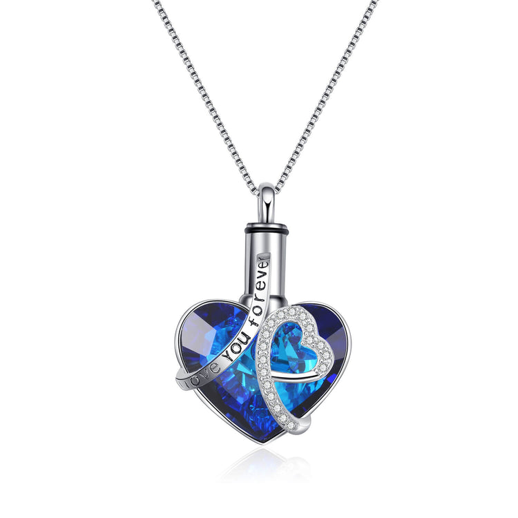 925 Sterling Silver Swarovski Crystal Heart Urn Necklace Cremation Keepsake Necklace for Ashes I Love You Forever - onlyone