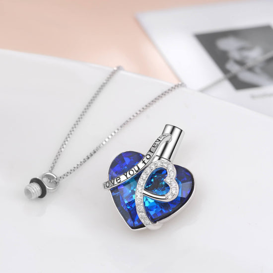 925 Sterling Silver Swarovski Crystal Heart Urn Necklace Cremation Keepsake Necklace for Ashes I Love You Forever - onlyone