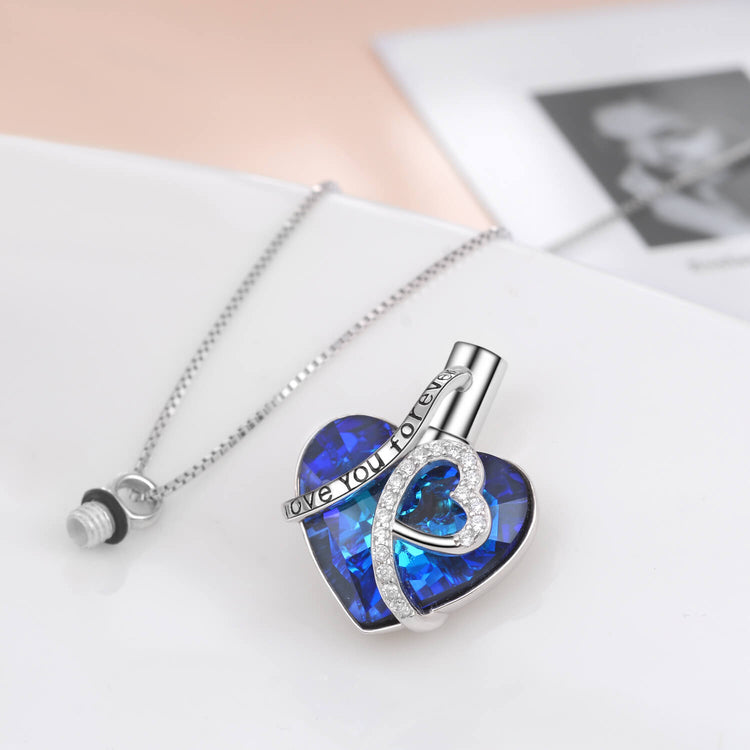 925 Sterling Silver Swarovski Crystal Heart Urn Necklace Cremation Keepsake Necklace for Ashes I Love You Forever - onlyone