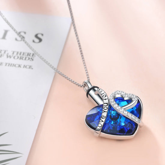 925 Sterling Silver Swarovski Crystal Heart Urn Necklace Cremation Keepsake Necklace for Ashes I Love You Forever - onlyone