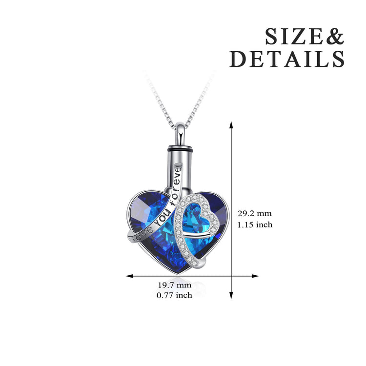 925 Sterling Silver Swarovski Crystal Heart Urn Necklace Cremation Keepsake Necklace for Ashes I Love You Forever - onlyone