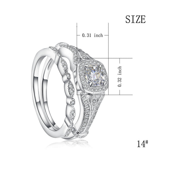 925 Sterling Silver Cubic Zirconia Halo Engagement Wedding Ring Set - onlyone