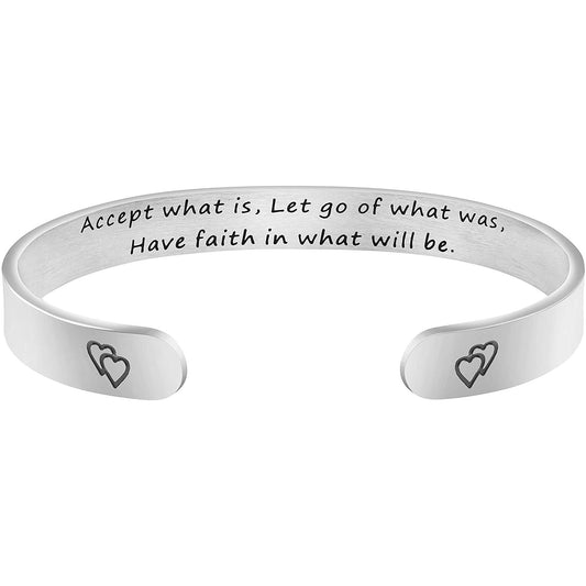 925 Sterling Silver Inspirational Bracelet Mantra Quote Engraved Cuff Bangle Hidden Message Engraved - onlyone