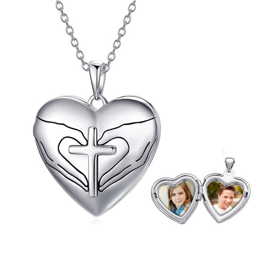 925 Sterling Silver Heart Photo Locket Necklace