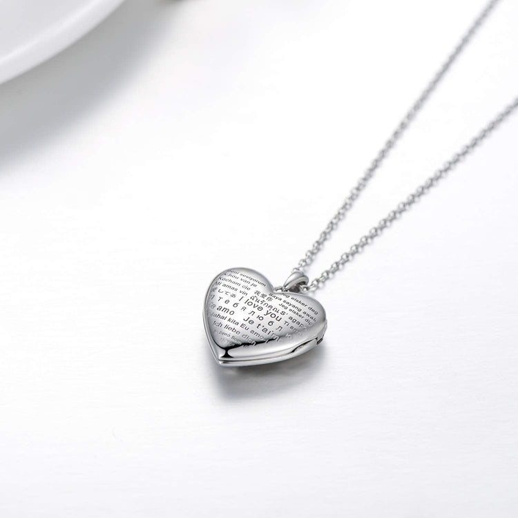 925 Sterling Silver Heart Photo Locket Necklace
