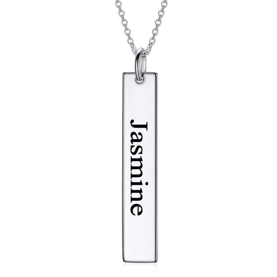 925 Sterling Silver Engraved Vertical Bar Name Necklace Nameplate Necklace - onlyone