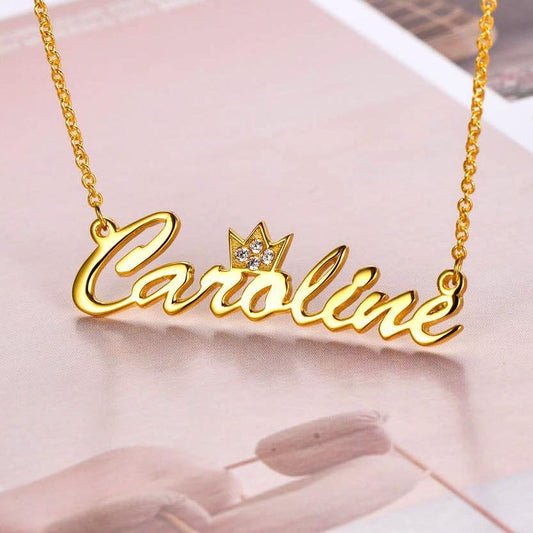 925 Sterling Silver Name Necklace With A Crown On The Top Nameplated Necklace - onlyone