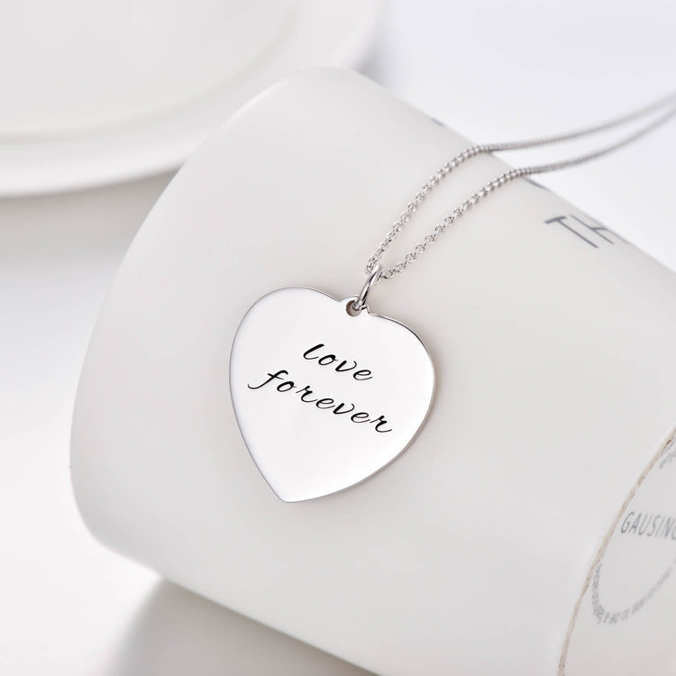 925 Sterling Silver Engraved Heart Name Necklace Inspirational Gift Nameplate Necklace - onlyone