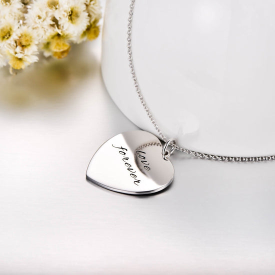 925 Sterling Silver Engraved Heart Name Necklace Inspirational Gift Nameplate Necklace - onlyone