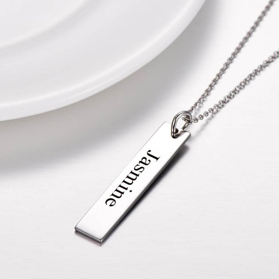 925 Sterling Silver Engraved Vertical Bar Name Necklace Nameplate Necklace - onlyone