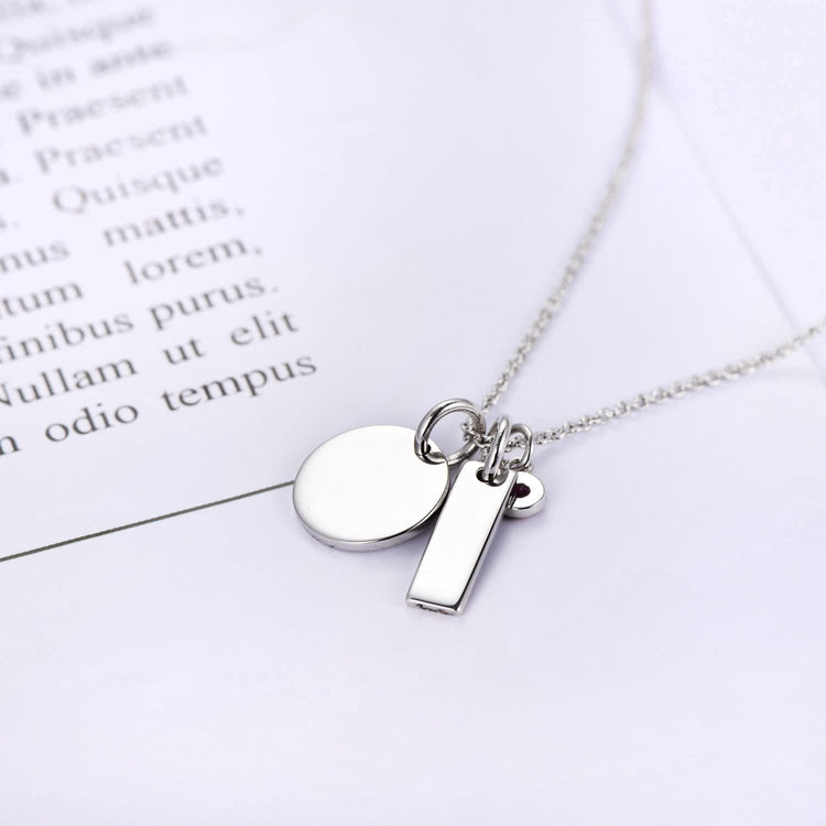 925 Sterling Silver Birthstone Engraved Coin Name Necklace Nameplate Necklace, Back To School Gift Necklace - onlyone