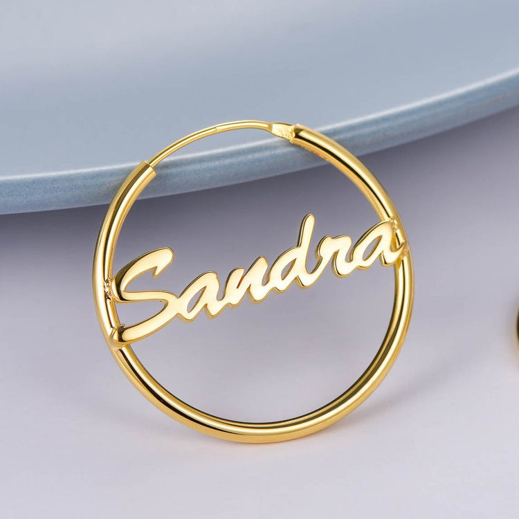 925 Sterling Silver Personalized Simple Hoop Name Earrings Nameplate Earrings - onlyone