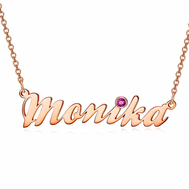 925 Sterling Silver Birthstone Classic Name Necklace Nameplate Necklace - onlyone