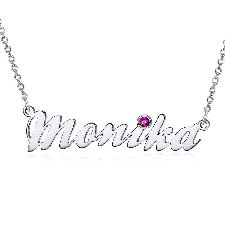 925 Sterling Silver Birthstone Classic Name Necklace Nameplate Necklace - onlyone