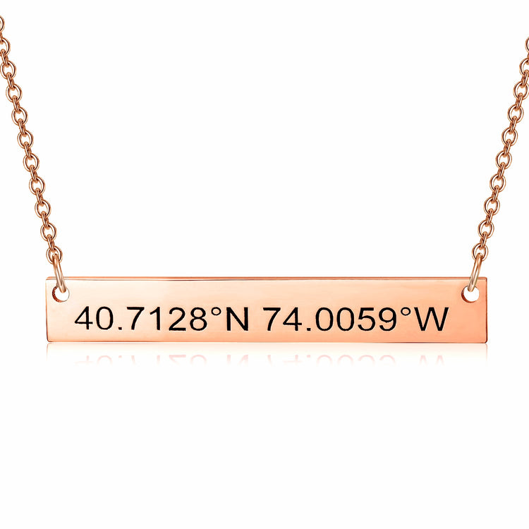 925 Sterling Silver Coordinates Engraved Bar Necklace, Custom Latitude and Longitude Necklace - onlyone