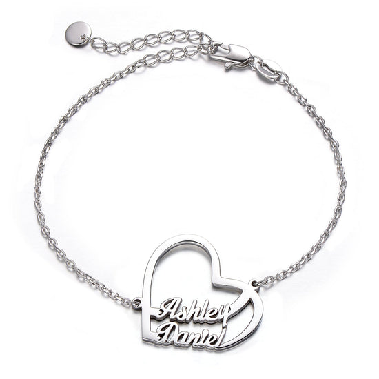 925 Sterling Silver Custom Two Names Heart Bracelet - onlyone