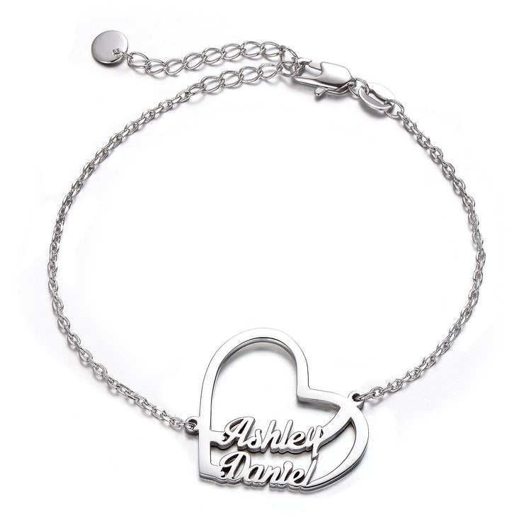 925 Sterling Silver Custom Two Names Heart Bracelet - onlyone