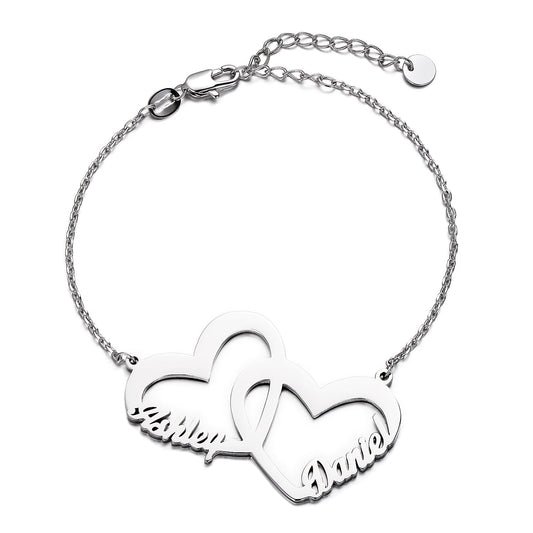 925 Sterling Silver Personalized Interlocked In Love Name Bracelet Heart Nameplate Bracelet - onlyone