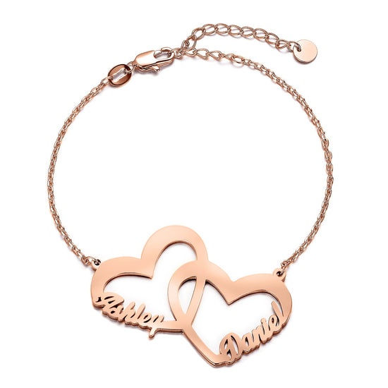 925 Sterling Silver Personalized Interlocked In Love Name Bracelet Heart Nameplate Bracelet - onlyone