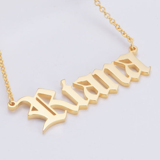 925 Sterling Silver Old English Font Name Necklace Nameplate Necklace - onlyone
