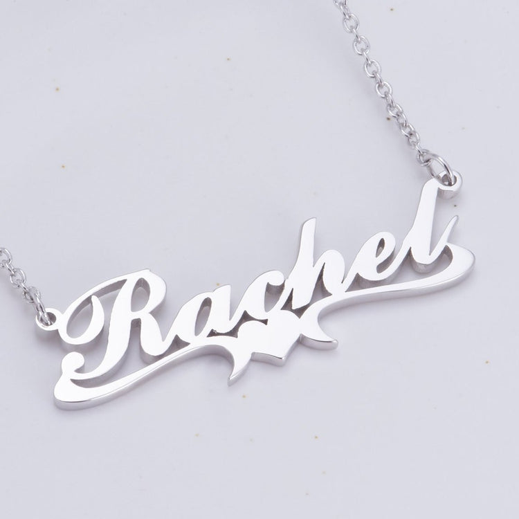 925 Sterling Silver Rachel Style Heart Name Necklace Nameplate Necklace - onlyone