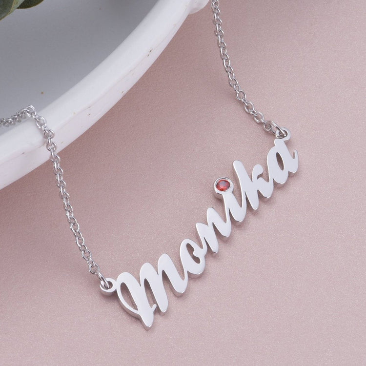 925 Sterling Silver Birthstone Classic Name Necklace Nameplate Necklace - onlyone