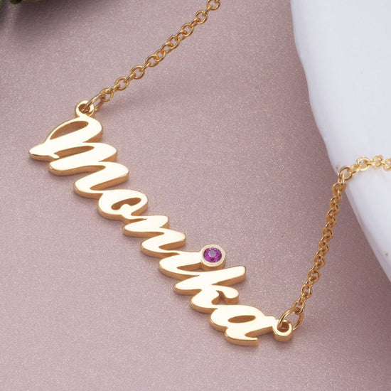 925 Sterling Silver Birthstone Classic Name Necklace Nameplate Necklace - onlyone