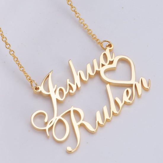 925 Sterling Silver Joshua Double Names Necklace Nameplate Necklace - onlyone