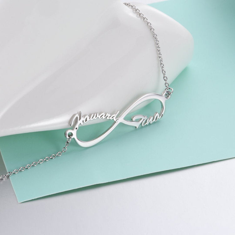 925 Sterling Silver Infinity Necklace With Names Nameplate Necklace - onlyone