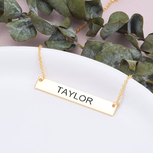 925 Sterling Silver Engraved Bar Name Necklace Nameplate Necklace - onlyone