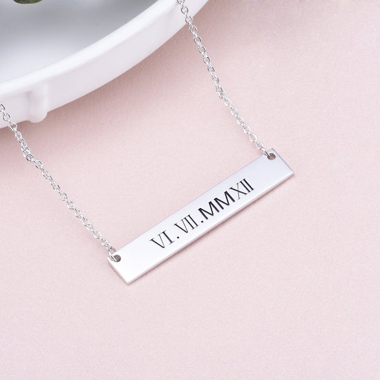 925 Sterling Silver Coordinates Engraved Bar Necklace, Custom Latitude and Longitude Necklace - onlyone