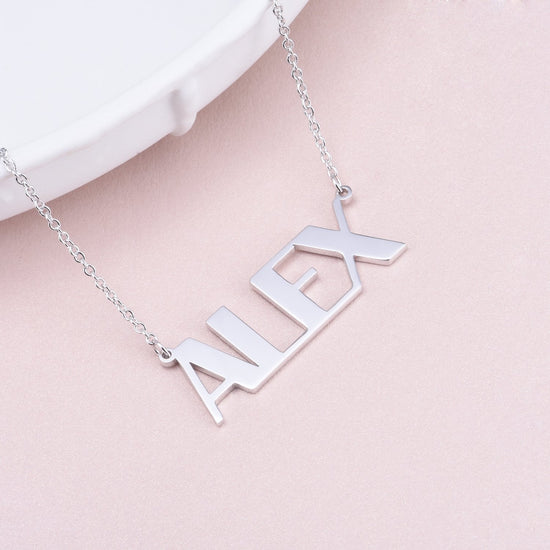 925 Sterling Silver Capital "ALEX" Letters Name Necklace Nameplate Necklace - onlyone