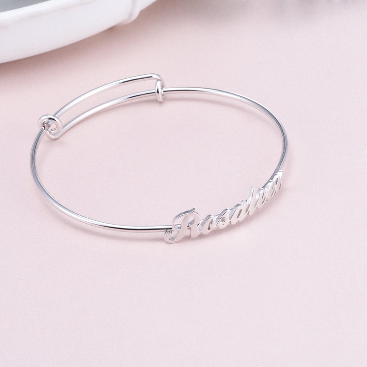 925 Sterling Silver Personalized Script Name Bangle Expandable Bracelet - onlyone