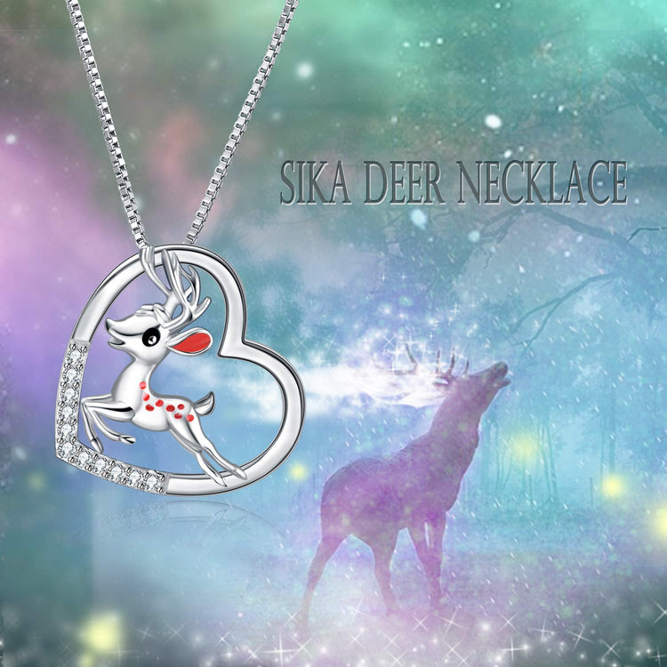 925 Sterling Silver Reindeer Heart Pendant Necklace