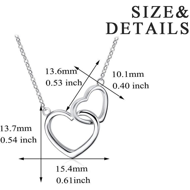 925 Sterling Silver Interlocked Double Hearts Love Entwined Necklace