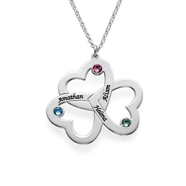 925 Sterling Silver Triple Heart Engraved Name Necklace Gift Nameplate Necklace With Birthstone - onlyone