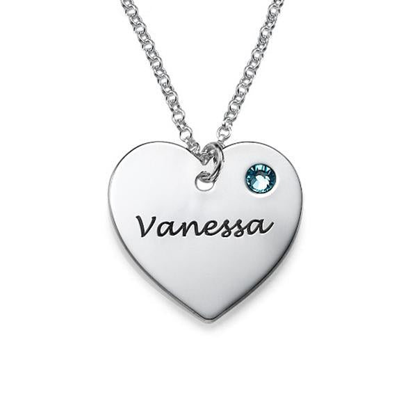 925 Sterling Silver Heart Engraved Name Necklace Nameplate Necklace With Birthstone - onlyone