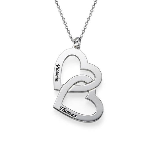 925 Sterling Silver Heart In Heart Engraved Name Necklace Nameplate Necklace - onlyone