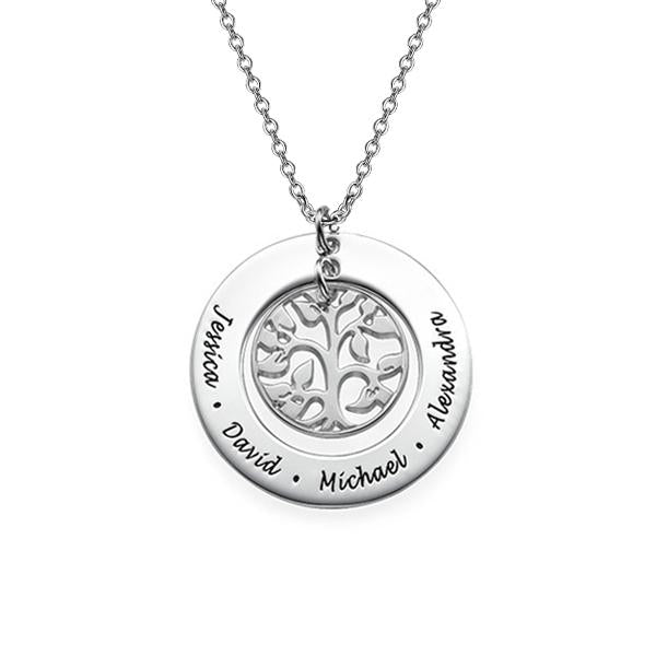 925 Sterling Silver Family Tree Engraved Coin 4 Names Necklace Gift For Grandma - onlyone