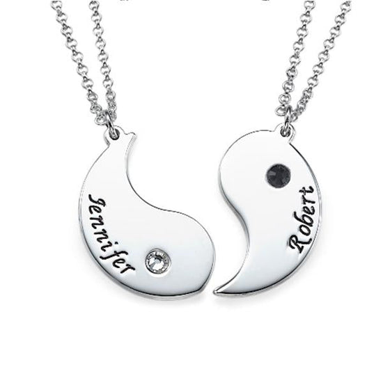 925 Sterling Silver Yin Yang Name Necklace Set Couple Tai Chi Necklace With Birthstone - onlyone