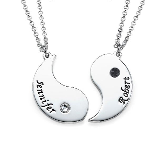 925 Sterling Silver Yin Yang Name Necklace Set Couple Tai Chi Necklace With Birthstone - onlyone