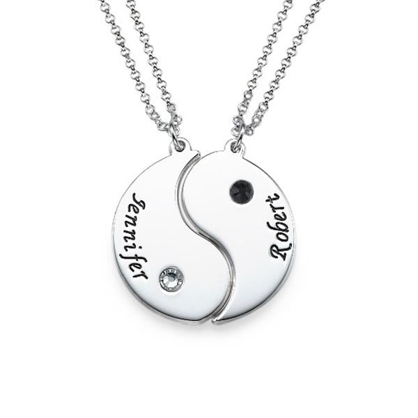 925 Sterling Silver Yin Yang Name Necklace Set Couple Tai Chi Necklace With Birthstone - onlyone