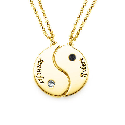 925 Sterling Silver Yin Yang Name Necklace Set Couple Tai Chi Necklace With Birthstone - onlyone