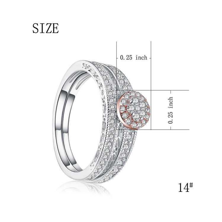 925 Sterling Silver Elegant Full Pave Wedding Engagement Ring Set Made By Zirconia - onlyone