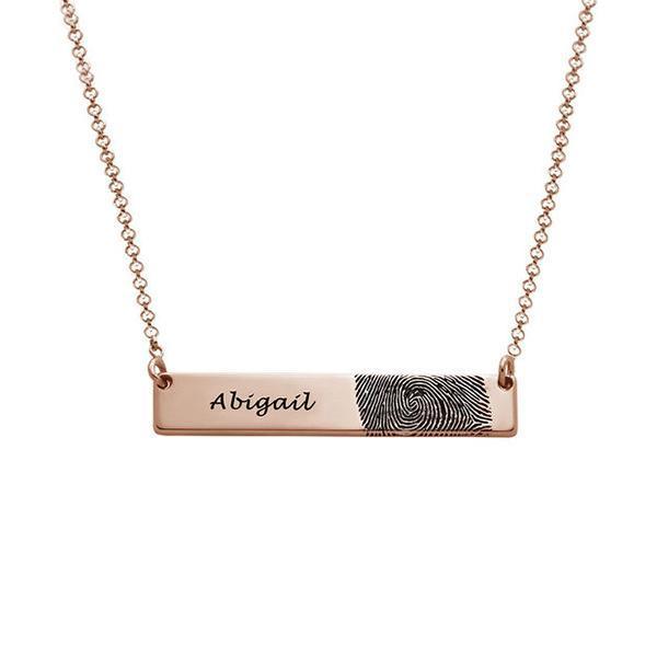 925 Sterling Silver Personalized Engraved Fingerprint Thumbprint Bar Name Necklace Nameplate Necklace - onlyone