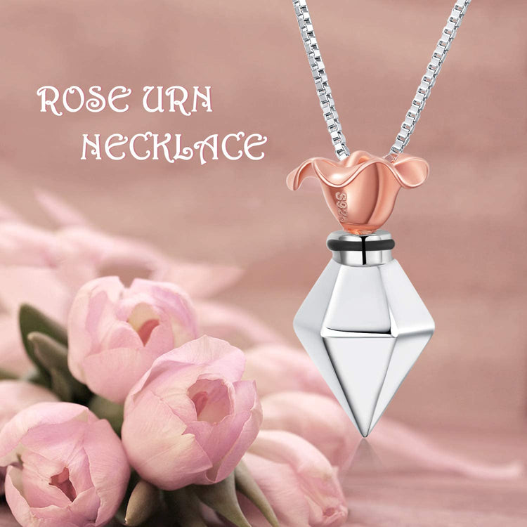 925 Sterling Silver Rose Flower Urn Necklace